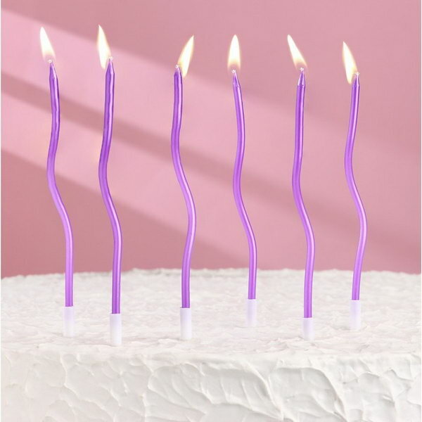 Свечи для торта витые "Серпантин" 6 шт, коктейльные, фиолетовые