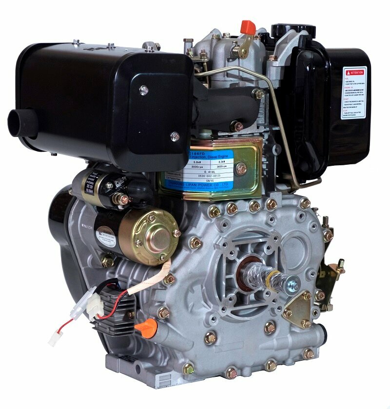 Двигатель дизельный Lifan Diesel 186FD D25 6A (9.2л. с, 418куб. см, вал 25мм, ручной и электрический старт катушка 6А) — фото 11