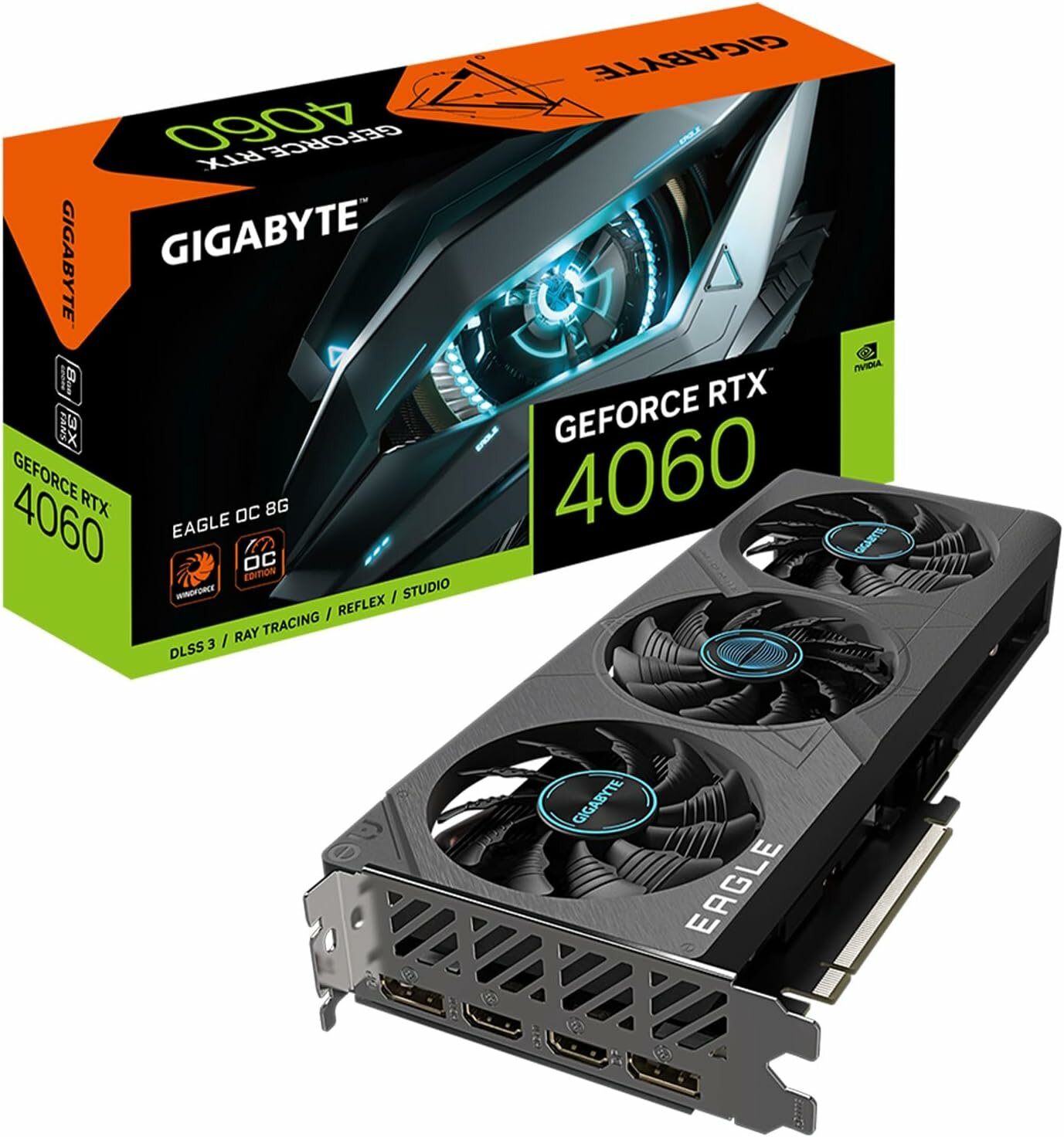 Видеокарта Gigabyte GeForce RTX 4060 8192Mb Eagle OC 8Gb (GV-N4060EAGLE OC-8GD) 2xHDMI 2xDP Ret