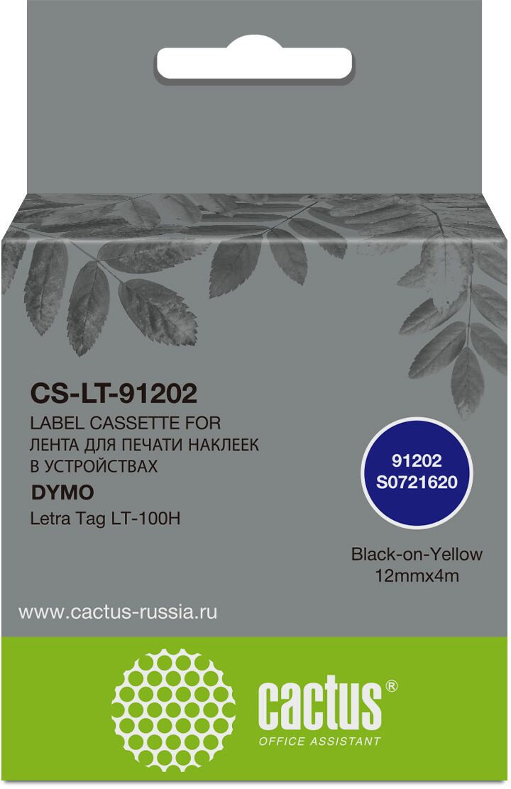 Картридж ленточный Cactus черный/желтый для Dymo Letra Tag LT-100H - фото №1