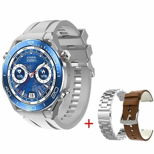 Умные смарт часы круглый экран 152 множество функций3 ремешка в комплекте стильный мужской дизайн серебристый 299000₽