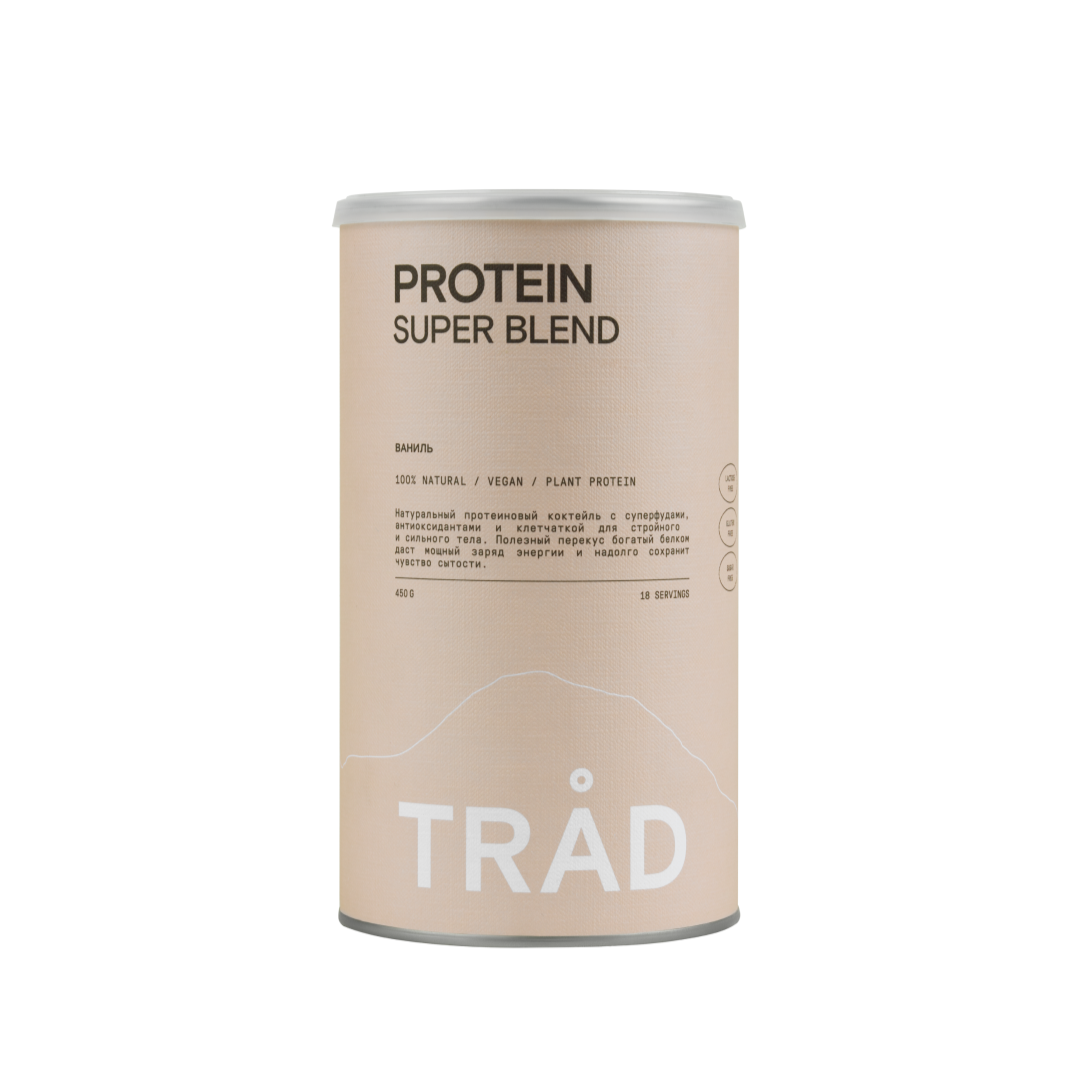 Белковый веган коктейль protein super blend со вкусом ваниль, 450г.
