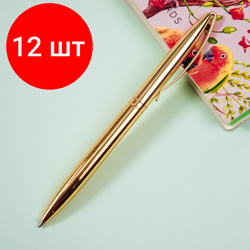 Комплект 12 шт, Ручка шариковая автоматическая MESHU Gold синяя, 1.0мм