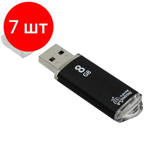 Комплект 7 шт, Память Smart Buy V-Cut 8GB, USB 2.0 Flash Drive, черный (металл. корпус )