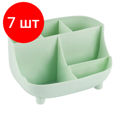 Комплект 7 шт, Настольная подставка MESHU, 6 отделений, пластиковая, мятная