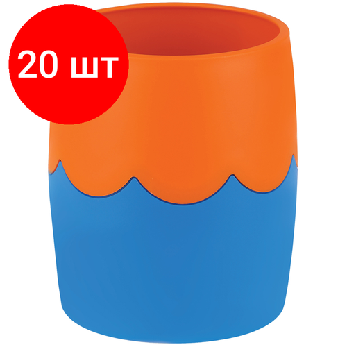 Комплект 20 шт, Подставка-стакан Мульти-Пульти, пластиковая, круглая, двухцветный сине-оранжевый