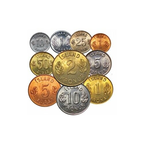 Набор 10 монет 1956-1980 Исландия