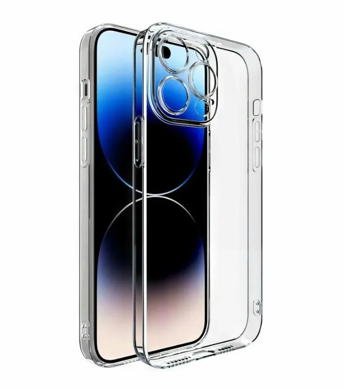 Силиконовый прозрачный чехол с защитой камеры для Iphone 15 pro / Айфон 15 про