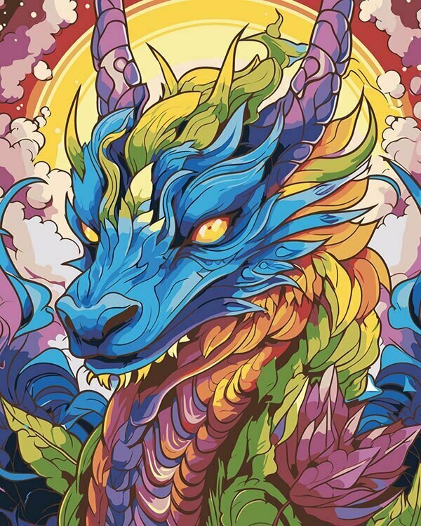 Картина по номерам Разноцветный сказочный дракон 40x50