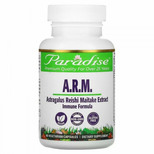 Paradise Herbs, A. R. M. Astragalus, Reishi Maitake Extract, 60 Vegetarian Capsules