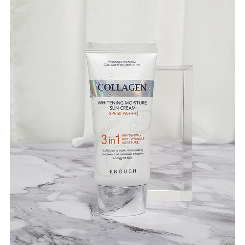 Enough Солнцезащитный крем с коллагеном Collagen 3in1 Sun Сream Whitening Moisture SPF50+ PA++++,50 мл enough крем для лица солнцезащитный collagen 3in1 whitening moisture sun сream spf50 pa 50г