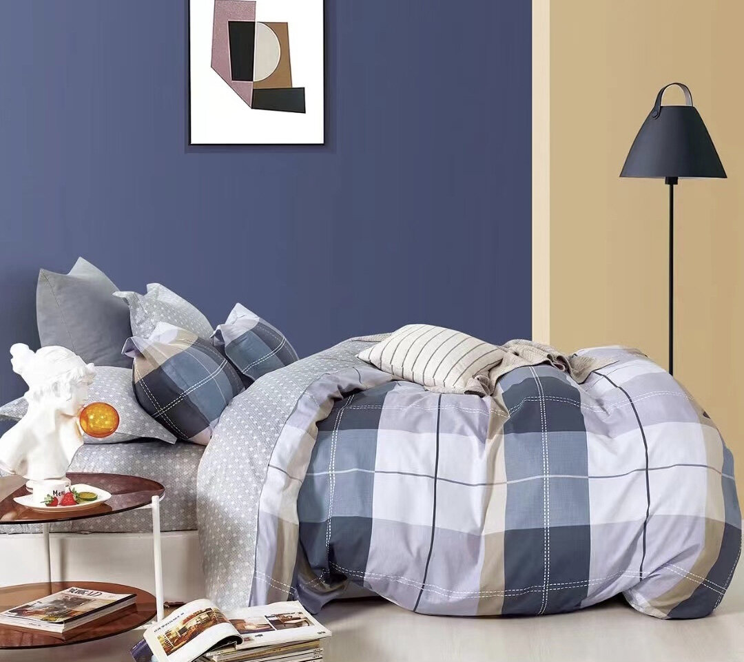 Комплект белья из сатина CP-300 Retrouyt (серый-синий), 2,0 спальный (наволочки 50x70)