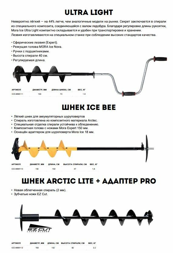 Шнек для ледобура MORA ICE Bee 150 мм + адаптер PRO — фото 1