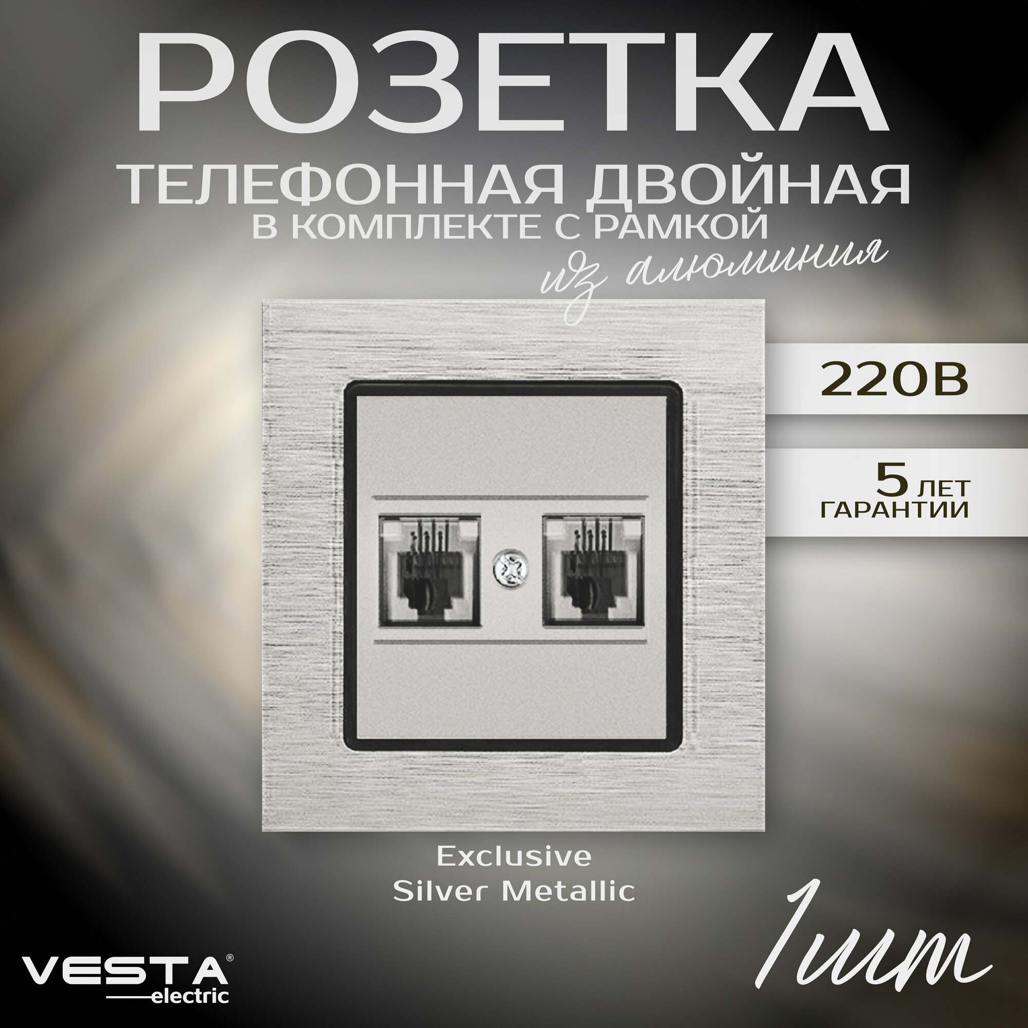 фото Розетка Vesta-Electric Exclusive Silver Metallic для телефонного кабеля двойная