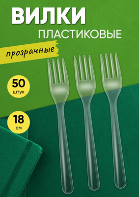 Вилка столовая одноразовая пластиковая 180 мм прозрачная компакт премиум, 50 штук Optiline
