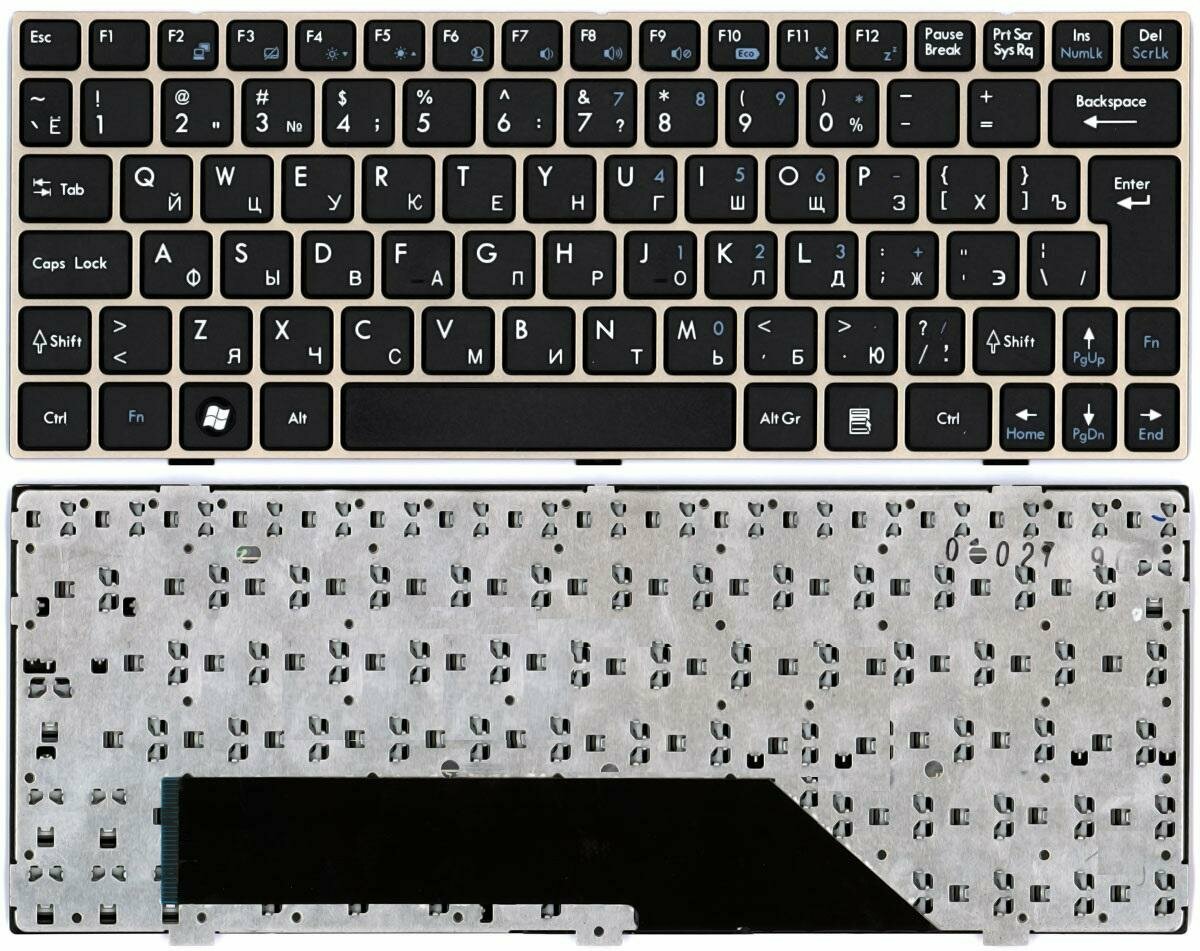 Клавиатура для ноутбука MSI U160 L1350 U135 черная рамка бронзовая