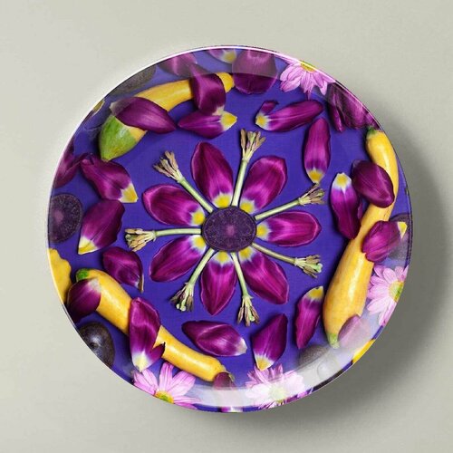 Декоративная тарелка с подвесом Диаметр: 200мм Натюрморт с пурпурными лепестками