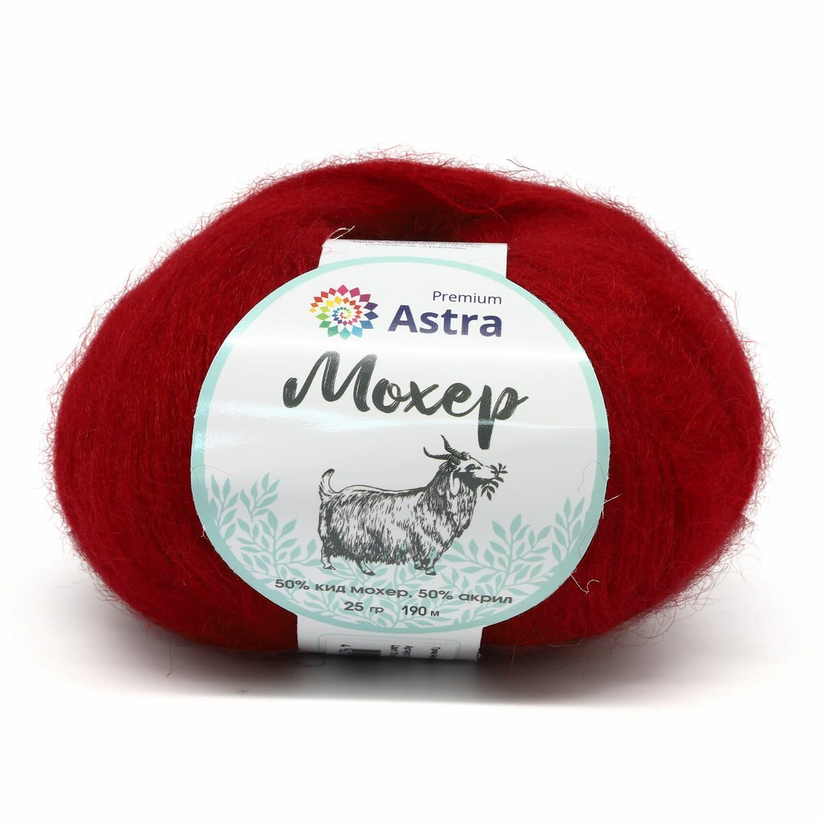 Пряжа для вязания Astra Premium 'Мохер' (Mohair), 25г, 190м (50% кид мохер, 50% акрил) (12 красный), 4 мотка