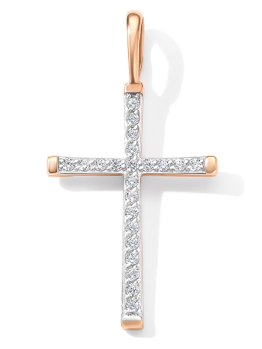 Крестик Pepela Jewelry, красное золото, 585 проба, фианит