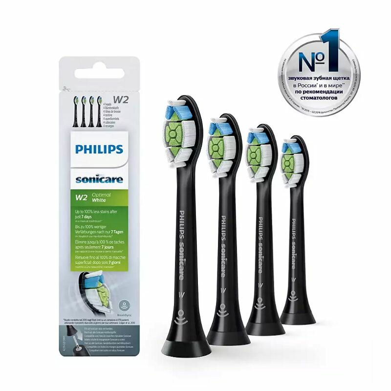 Насадки для электрической зубной щетки Philips Sonicare W2 Optimal White HX6064/11, для осветления зубной эмали, 4 шт