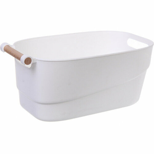 Корзинка для хранения с бамбуковой ручкой «брамингем», цвет белый, 33.5*18*15.5см