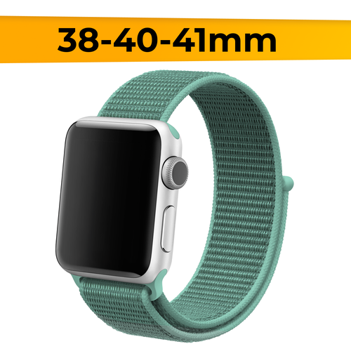 Нейлоновый ремешок для смарт часов Apple Watch 38-40-41mm / Эластичный браслет для Эпл Вотч 1-9 и SE / Сменный тканевый ремешок на липучке / Бирюзовый