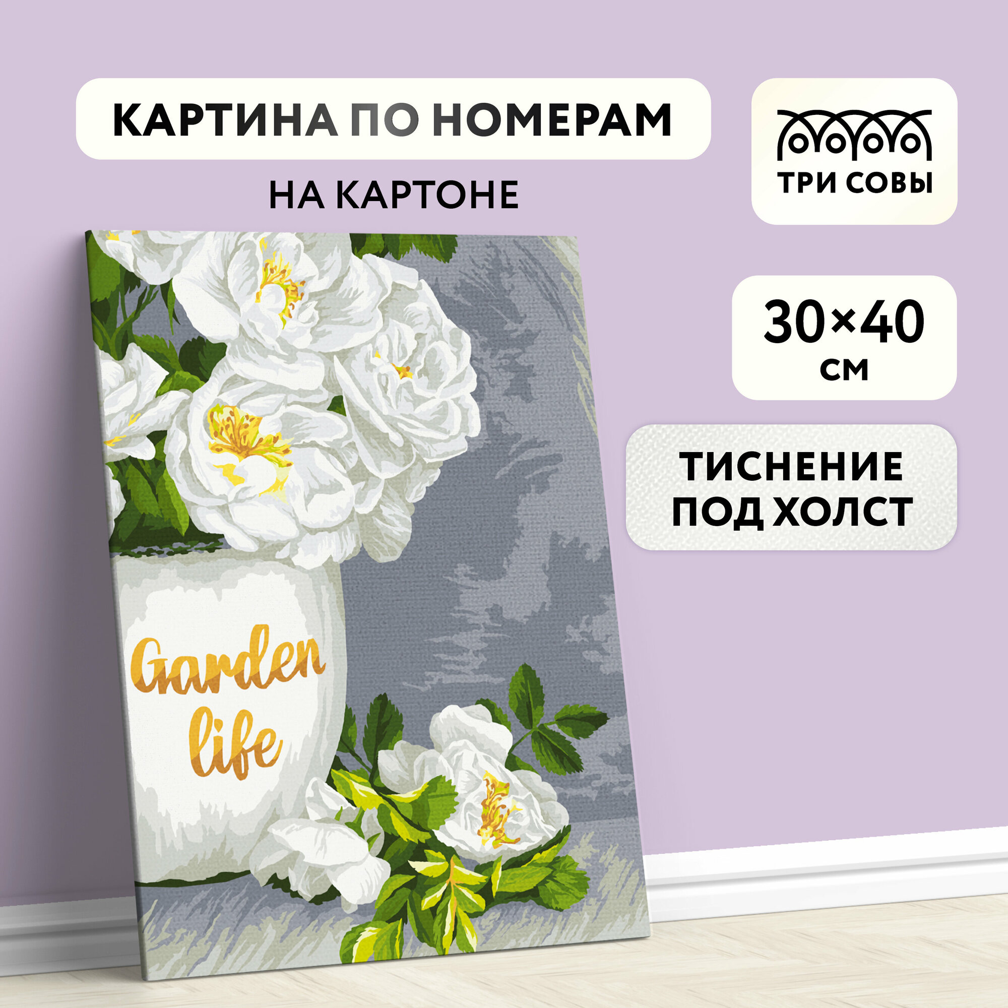 Картина по номерам 30*40 / ТРИ совы "Садовые цветы" / раскраска для детей и для взрослых, набор для творчества и хобби, живопись