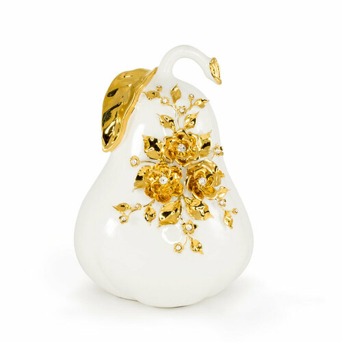 EMOZIONI Сувенир груша Н38 см, керамика, цвет белый, декор золото, swarovski