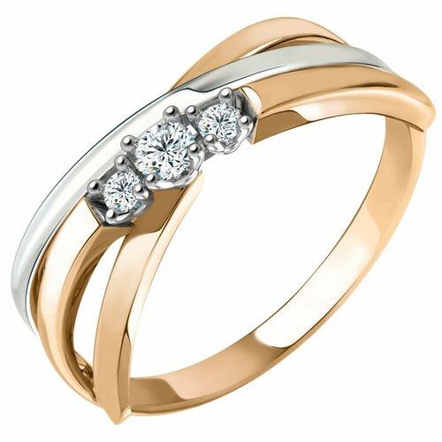 кольцо из красного золота 585 пробы с фианитами 01к1113244 Кольцо SANIS, комбинированное золото, 585 проба, фианит, размер 16