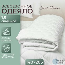 Одеяло Sweet Dreams, 1,5 спальное 140х205 см, всесезонное, облегченное, гипоаллергенный наполнитель Ютфайбер, декоративная стежка малая волна, 150 г/м2