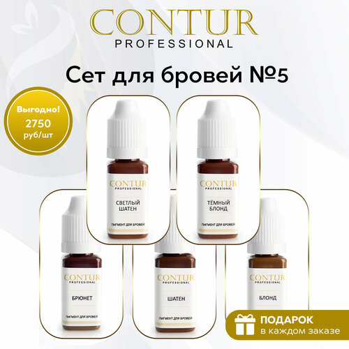 Сет пигментов №5 Contur Professional для перманентного макияжа бровей коричневый