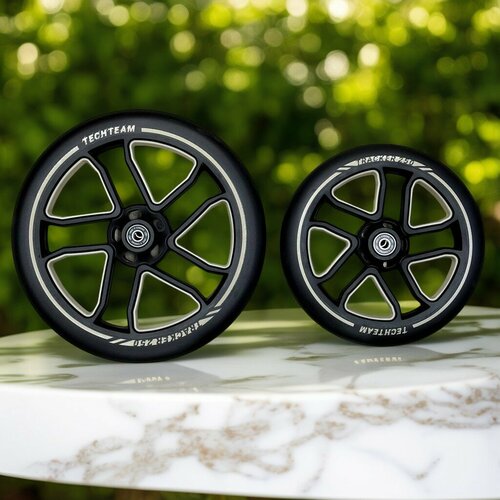 фото Колеса для городского самоката 250мм+200мм и 4 подшипника abec 7, черный techteam