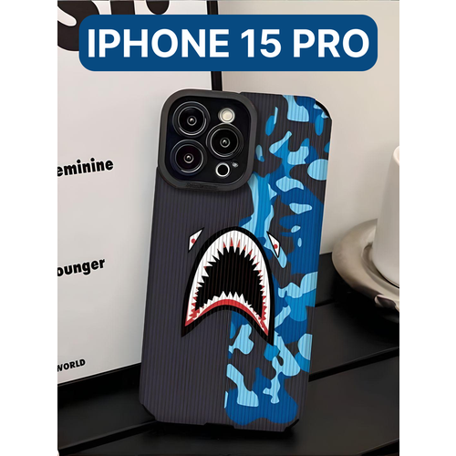 Защитный чехол на айфон 15 про силиконовый противоударный бампер для Apple с защитой камеры, чехол на iphone 15 Pro, черный/синий