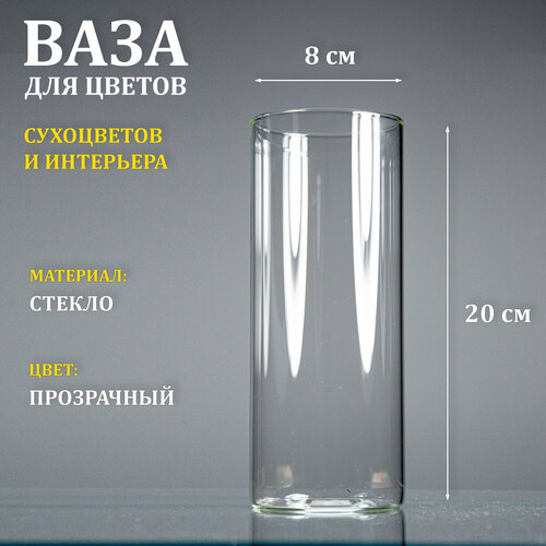 Ваза стеклянная прозрачная Тубо 8х20 510₽