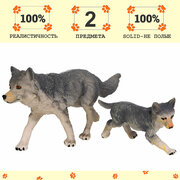 Набор фигурок животных серии "Мир диких животных": Семья серых волков, 2 предмета (волчица с детенышем)