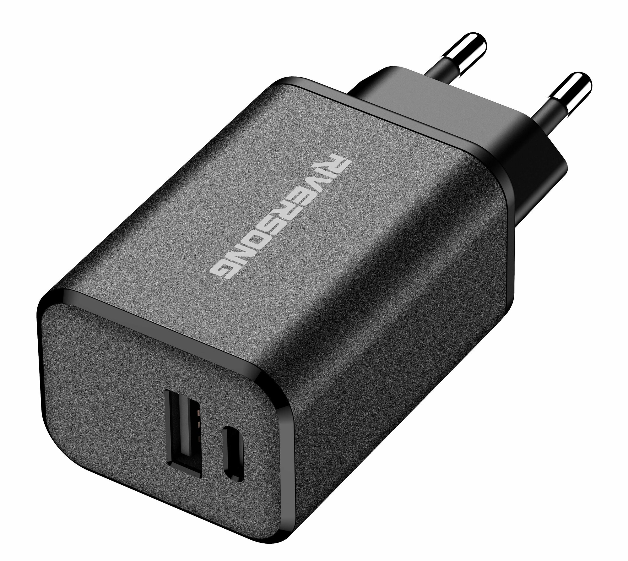 Сетевое зарядное устройство, универсальный блок питания, Riversong, USBA QC3.0 + TypeC PD 65Вт, Powerkub G65, цвет черный — фото 1