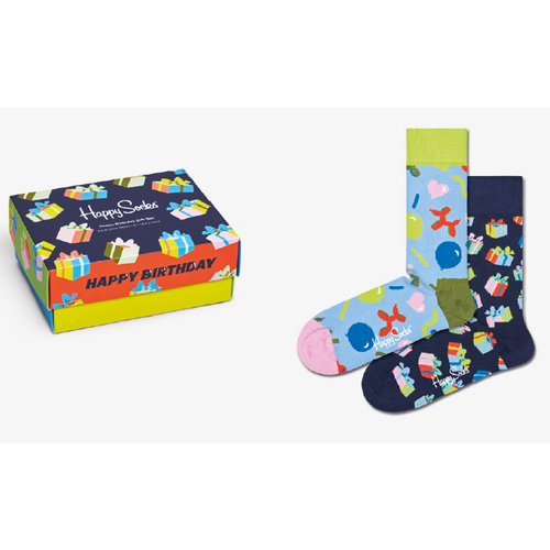 носки happy socks ribbed embroidery yolo reyol01 36 40 Носки Happy Socks Унисекс носки Happy socks 2-Pack Happy Birthday Socks Gift Set XBIR02 200 36-40, 2 пары, размер 36-40, синий, мультиколор, голубой