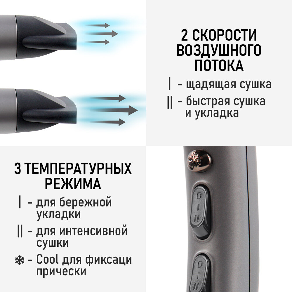 Фен OBSIDIAN BS-HD504A серый жемчуг Технология tourmaline ionic - фотография № 4