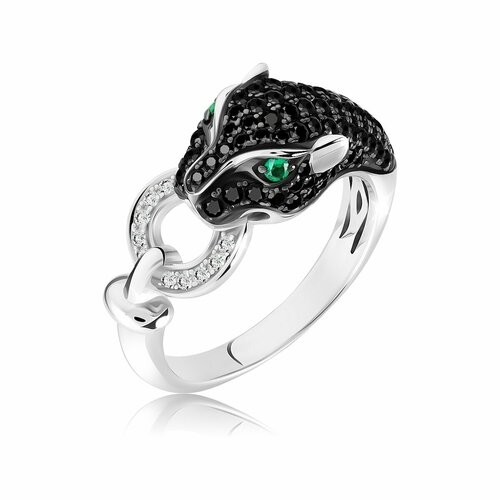 фото Кольцо valtera, серебро, 925 проба, родирование, шпинель синтетическая, фианит, шпинель, зеленый, черный