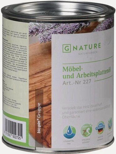 Изображение товара Масло для Мебели и Столешниц Gnature 227 Mobel und Arbeitsplattenol 0,375л Бесцветное для Окраски и Обновления / Джинатур.