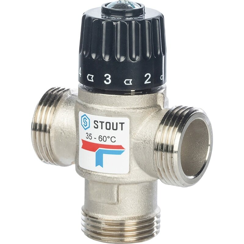 Термостатический смесительный клапан для сиcтем отопления и ГВС 1" НР 35-60°С KV 25 STOUT
