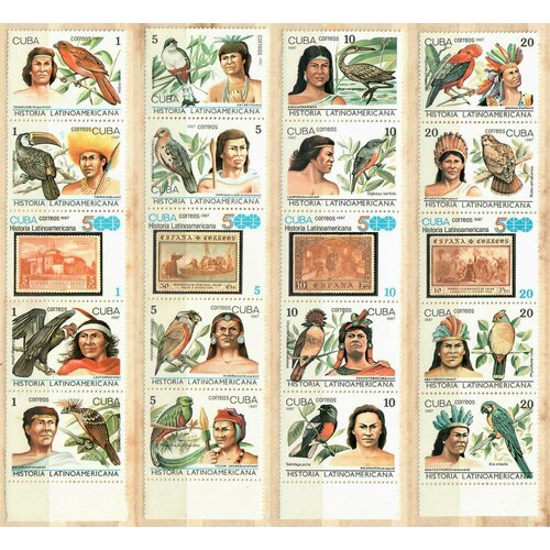 Почтовые марки Куба 1987г. Птицы и история Латинской Америки Марки на марках, Птицы, Древние люди MNH