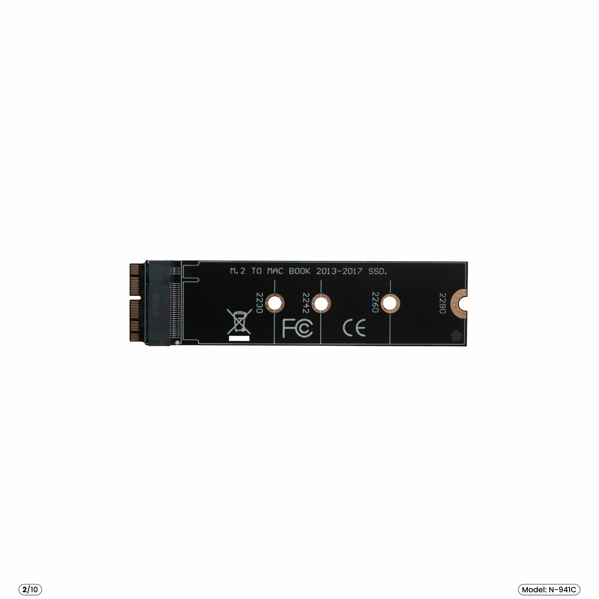 Адаптер-переходник для SSD M.2 2230-2280 PCI-E NVMe в разъем 12+16 pin MacBook Air 11/13, Pro Retina 13/15, iMac 21.5/27, Mac Pro, 2013-2019, N-941C — фото 2