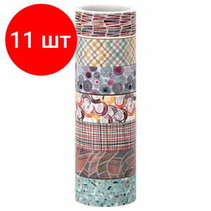 Комплект 11 шт, Клейкие WASHI-ленты для декора "Микс №3", 15 мм х 3 м, 7 цветов, рисовая бумага, остров сокровищ, 661711