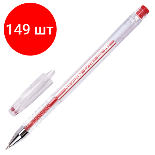 Комплект 149 шт, Ручка гелевая BRAUBERG EXTRA, красная, корпус прозрачный, узел 0.5 мм, линия 0.35 мм, 143903