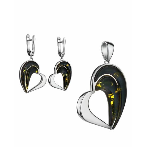 фото Комплект бижутерии: подвеска, серьги, янтарь, зеленый amberhandmade