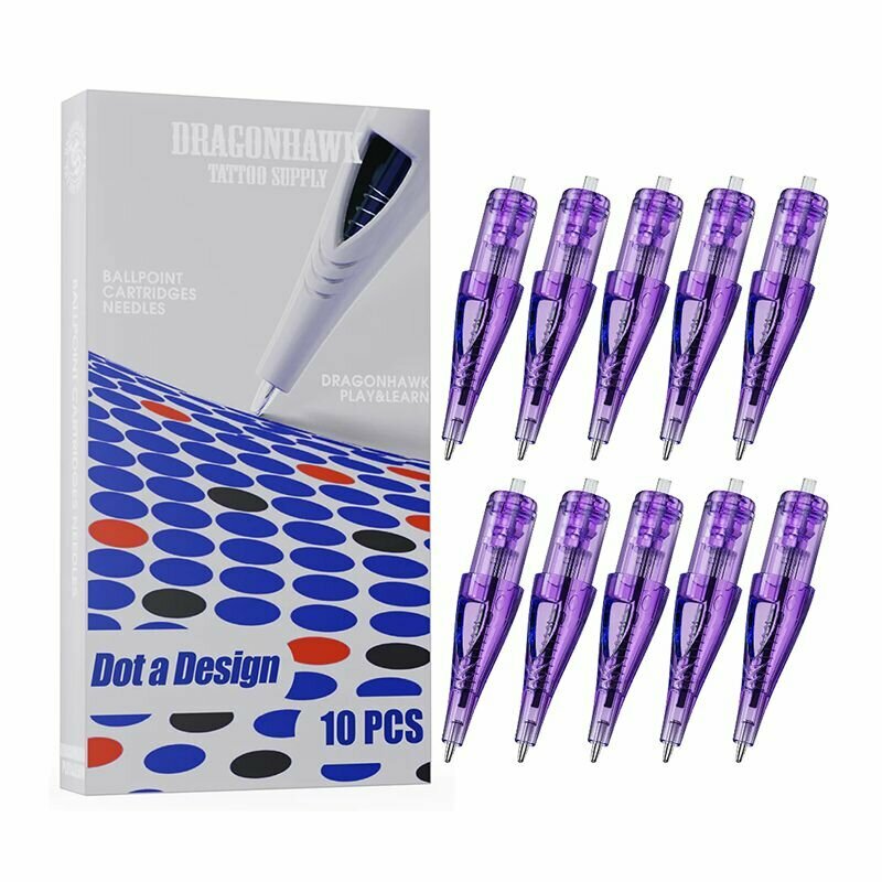 Картриджи для практики тату на бумаге DragonHawk Ballpoint for Dotwork Drawing Purple 5шт