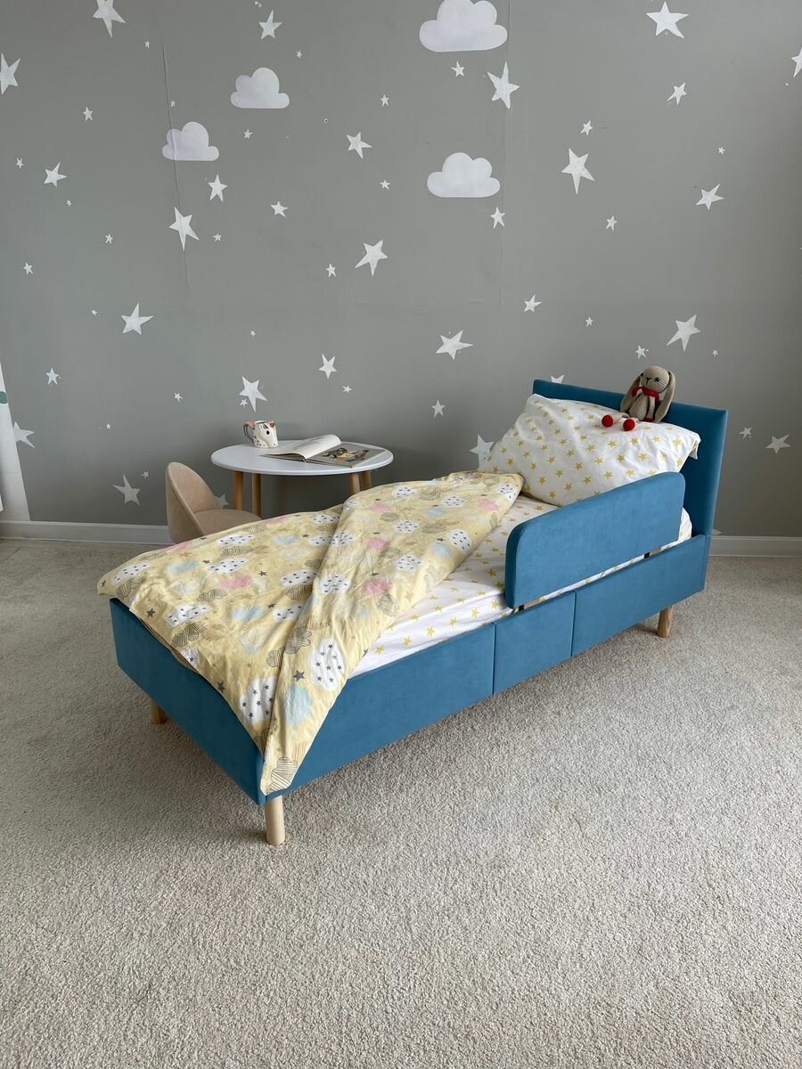 Кроватка 160х70 с Мягким Изголовьем Велюр от DIMDOMkids Синий