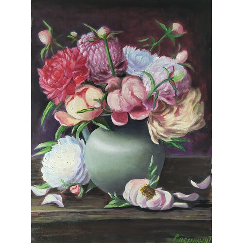 Натюрморт Натюрморт с пионами картина маслом холст 4939 см ручная работа Соснина Татьяна 9800₽