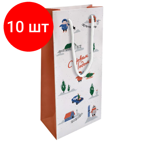 Комплект 10 штук, Пакет бумажный НГ, подарочный, Be Smart, 15х32 см. New Year, N4025 белый